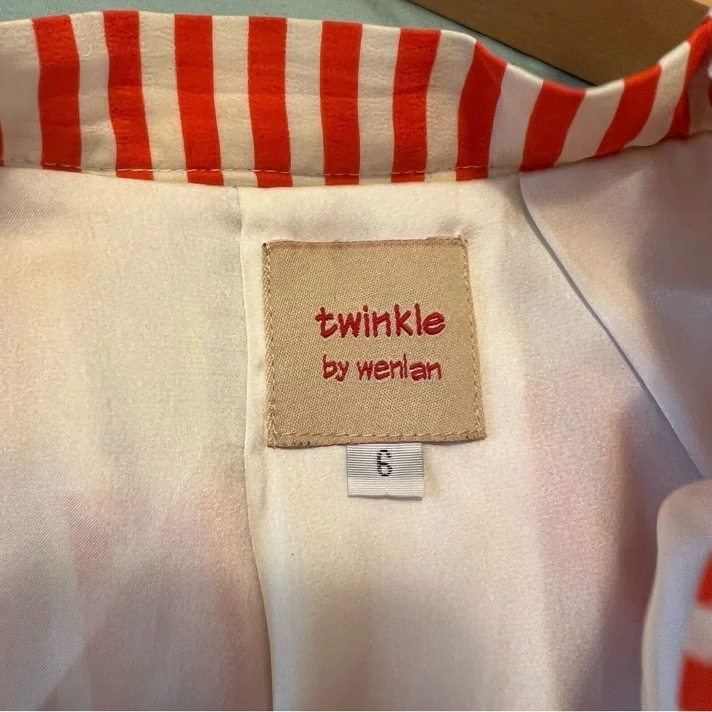 Twinkle by Wenlan Women's Size 6 A-Line Skirt Orange Cream Stripes Zip Side Silk